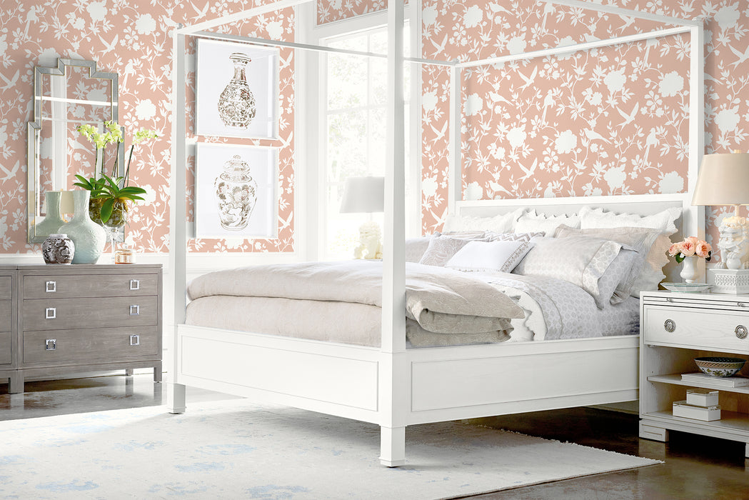 Lillian August Kauai Bird Toile Peach Petal Wallpaper LN40906