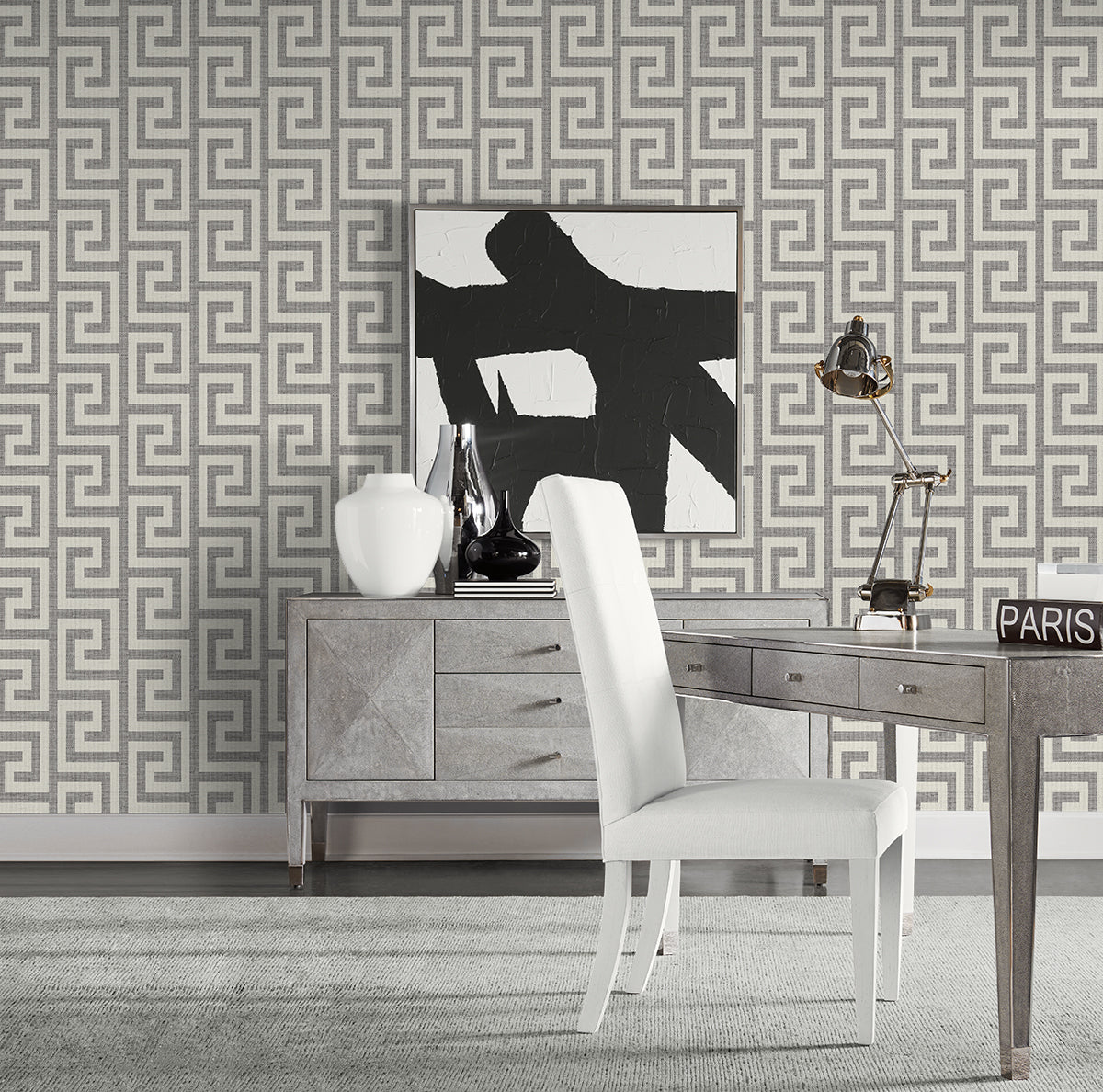 Lillian August Luna Retreat Greek Key Charcoal Wallpaper LN41200