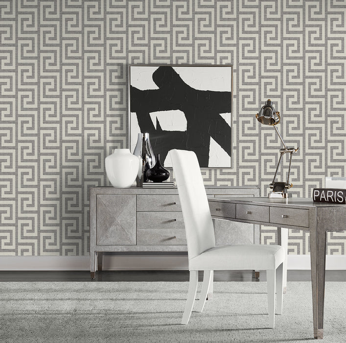 Lillian August Luna Retreat Greek Key Charcoal Wallpaper LN41200