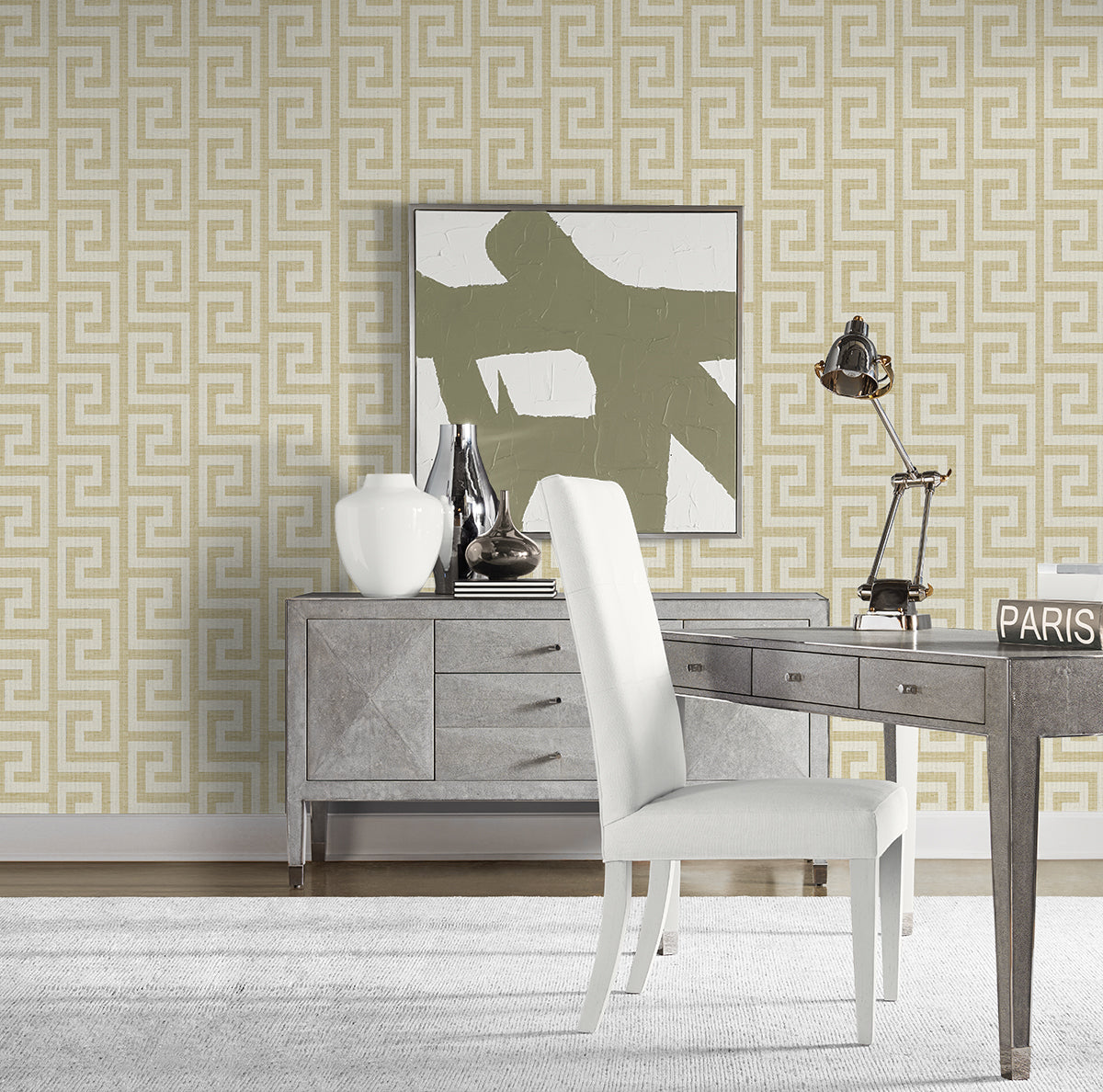 Lillian August Luna Retreat Greek Key Golden Wallpaper LN41203