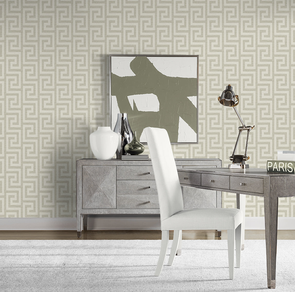 Lillian August Luna Retreat Greek Key Pavestone Wallpaper LN41207