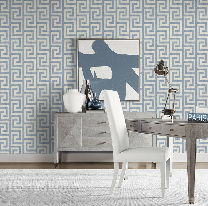Lillian August Luna Retreat Greek Key Blue Lake Wallpaper LN41212