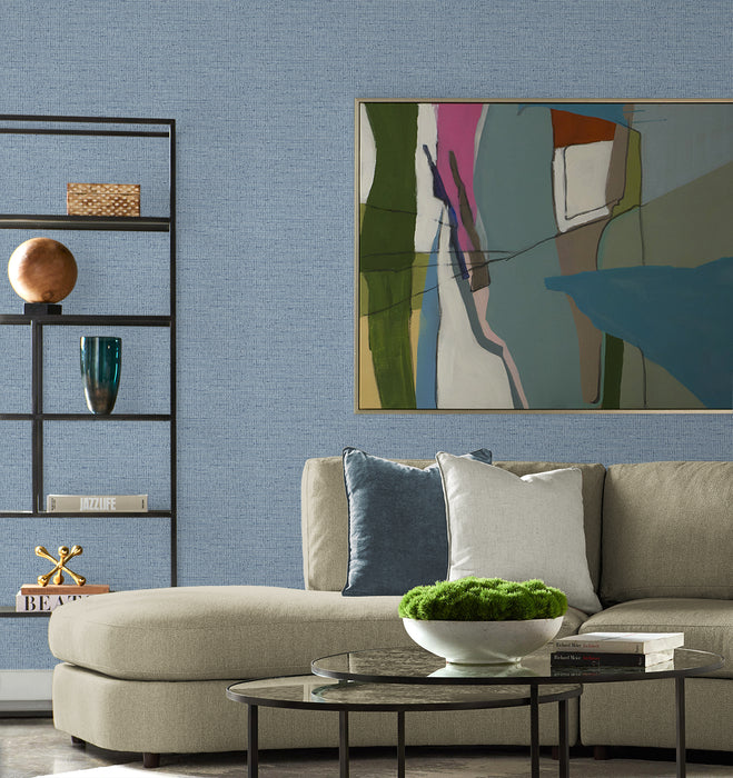 Lillian August Kaya Faux Paperweave Coastal Blue Wallpaper Sample LN41302