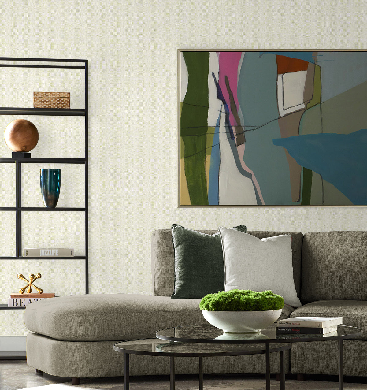 Lillian August Kaya Faux Paperweave Alabaster Wallpaper Sample LN41303