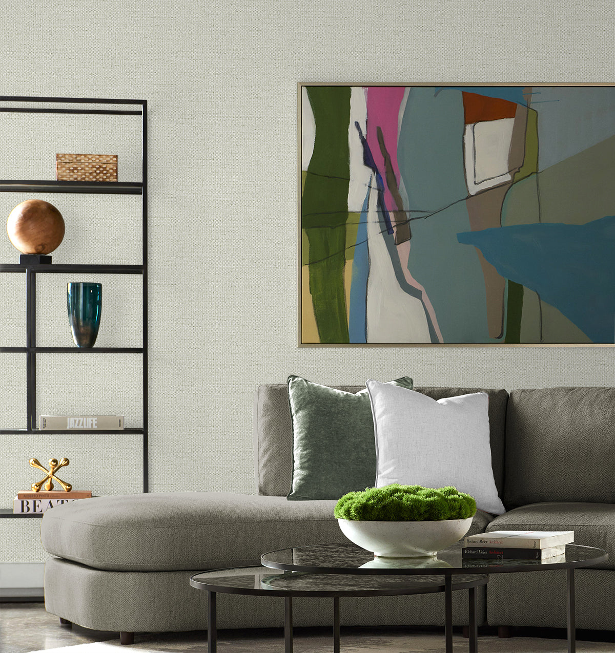 Lillian August Kaya Faux Paperweave Lunar Rock Wallpaper Sample LN41307