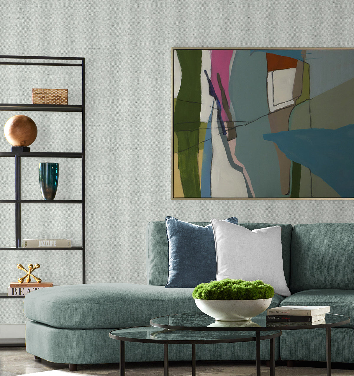 Lillian August Kaya Faux Paperweave Harbor Mist Wallpaper Sample LN41308