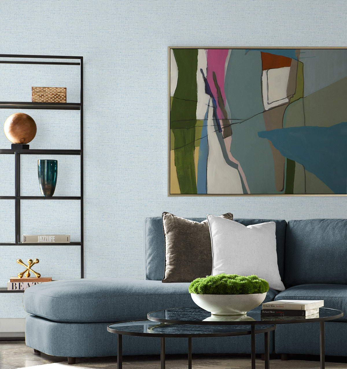 Lillian August Kaya Faux Paperweave Sea Breeze Wallpaper Sample LN41312