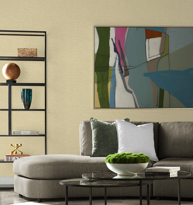 Lillian August Kaya Faux Paperweave Chamomile Wallpaper Sample LN41313