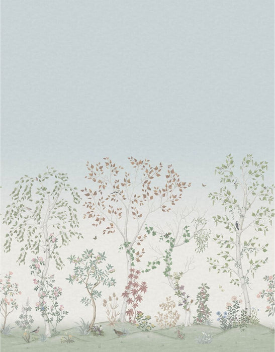Brunschwig & Fils Seasonal Woods Clear Skies Wallpaper Sample LOANER PNL.120/6018-CS.0