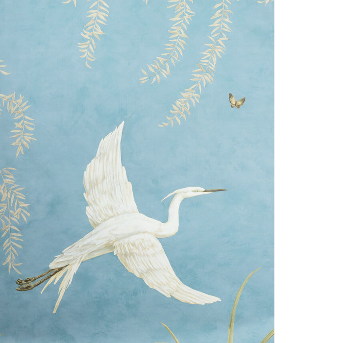 Brunschwig & Fils Egret Marsh Mural Blue Wallpaper Sample LOANER PNL.P8026102-5.0