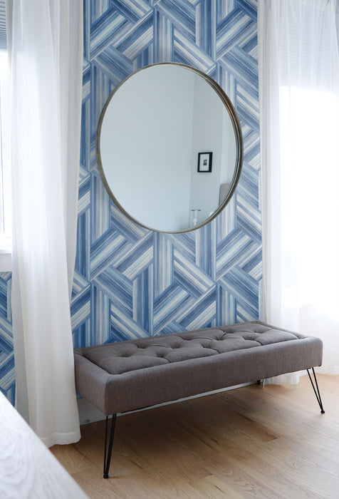 Seabrook Designs Geo Inlay Denim And Sky Blue Wallpaper Sample LW50102