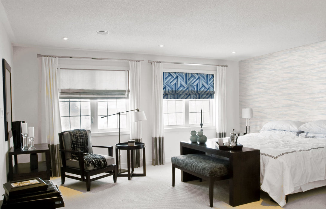 Seabrook Designs Geo Inlay Fabric Denim And Sky Blue Sample Sample LW51902F