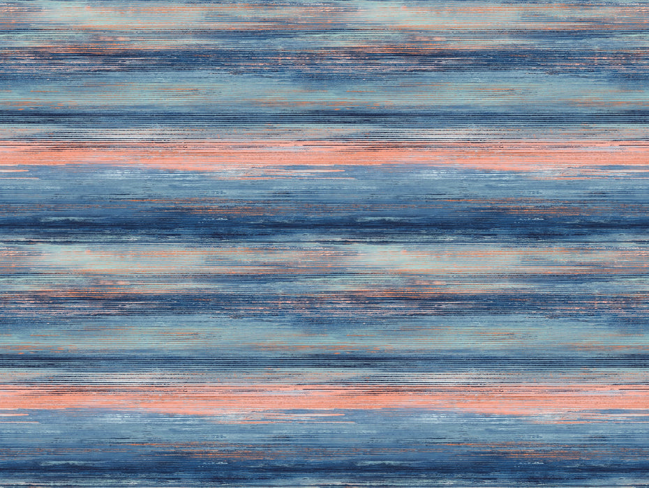 Seabrook Designs Sunset Stripes Fabric Blueberry And Vermillion Orange Fabric Sample LW52006F