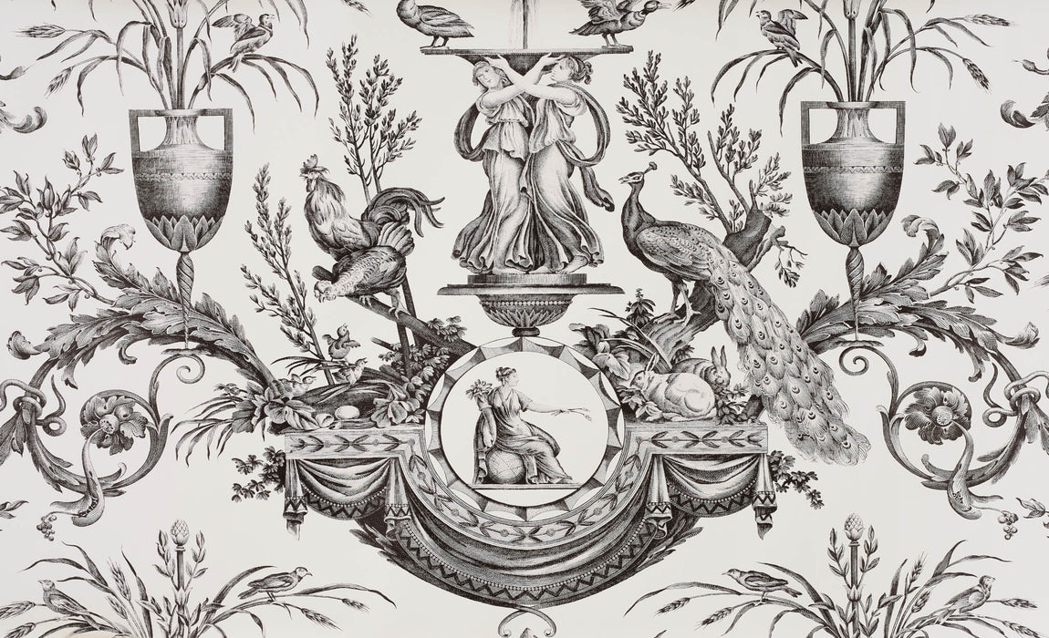 Pierre Frey Fontaine et animaux Noir/Blanc Wallpaper Sample FP567001