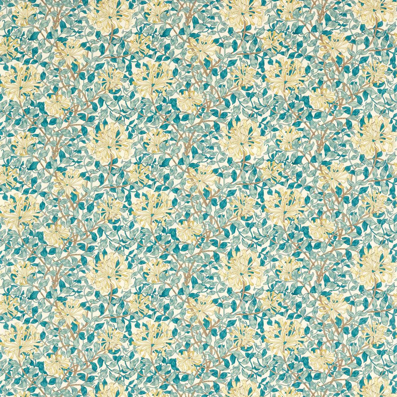 Morris & Co Honeysuckle Teal/Soft Lemon Fabric MAMB227123
