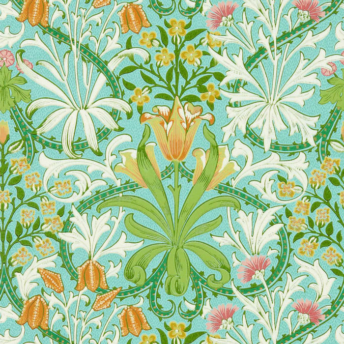 Morris & Co Woodland Weeds Orange/Turquoise Wallpaper Sample MCOW217101