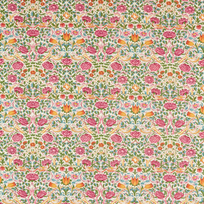 Morris & Co Rose Boughs Green/Rose Fabric MEWF227023
