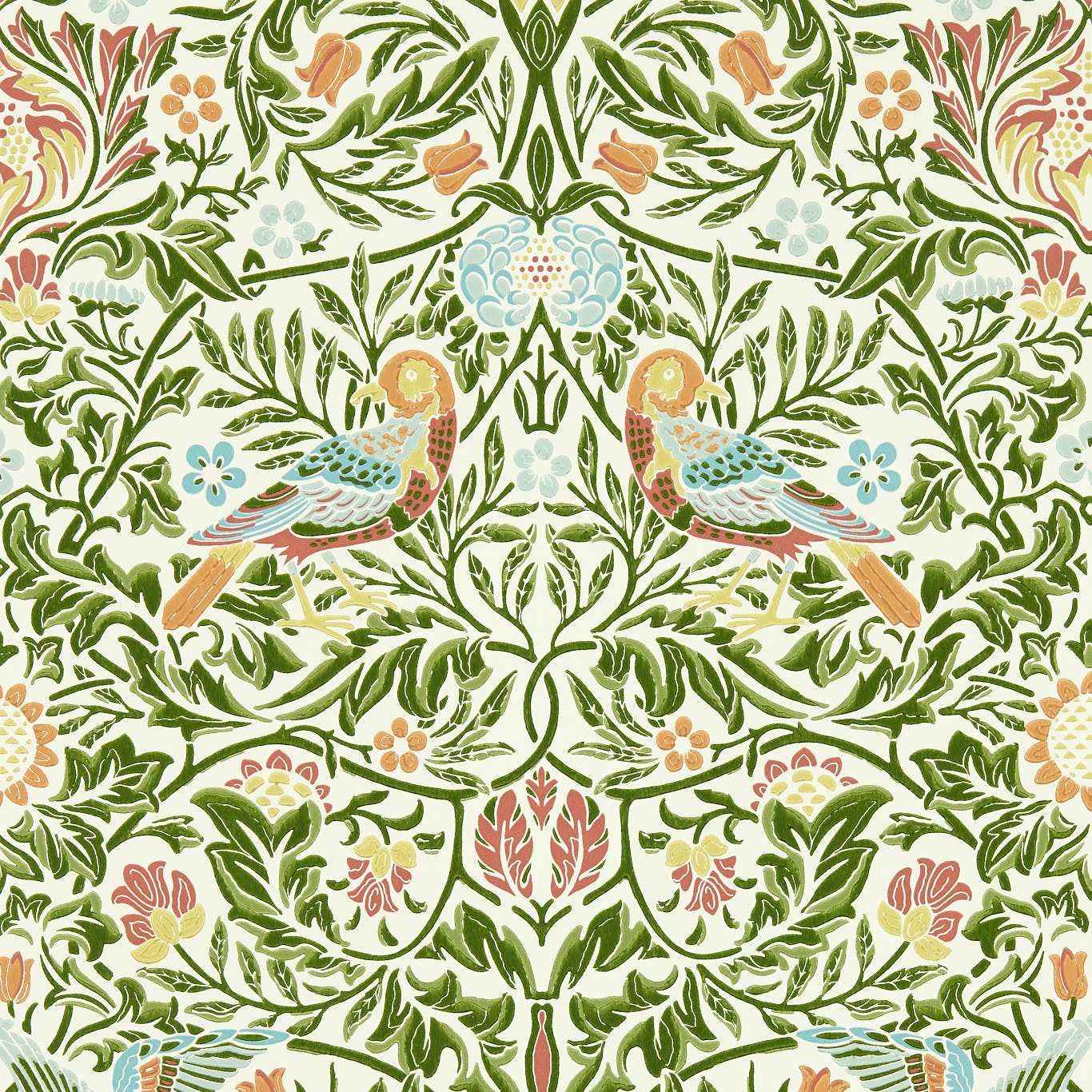 Morris & Co Bird Boughs Green Wallpaper Sample MEWW217192