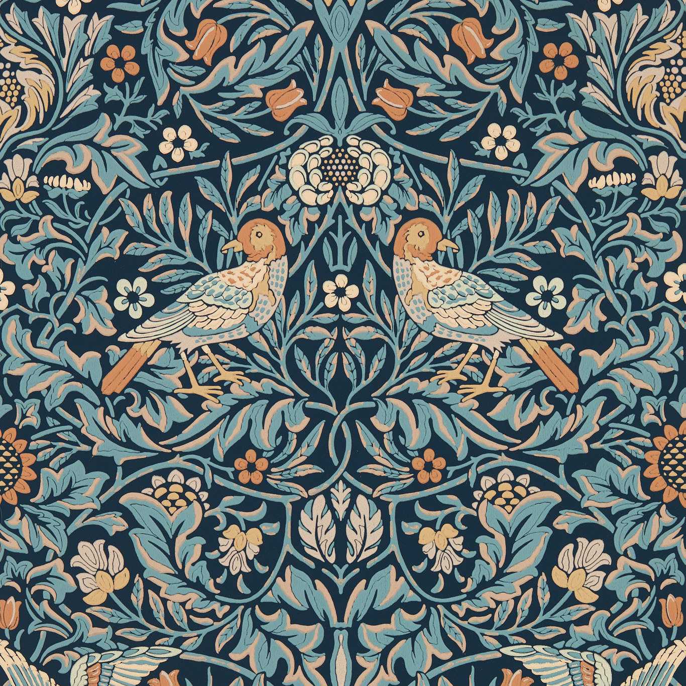 Morris & Co Bird Webbs Blue Wallpaper MEWW217193