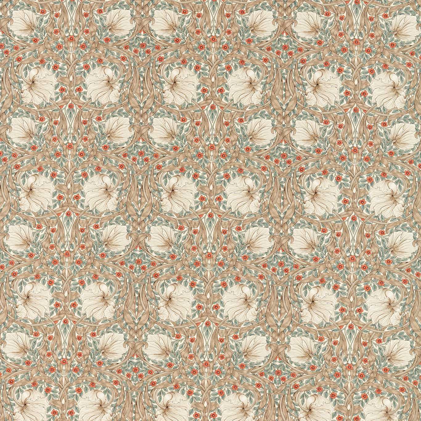 Morris & Co Pimpernel Linen/Coral Fabric Sample MFRF227231