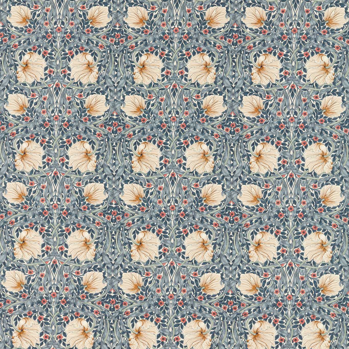 Morris & Co Pimpernel Woad/Coral Fabric Sample MFRF227233
