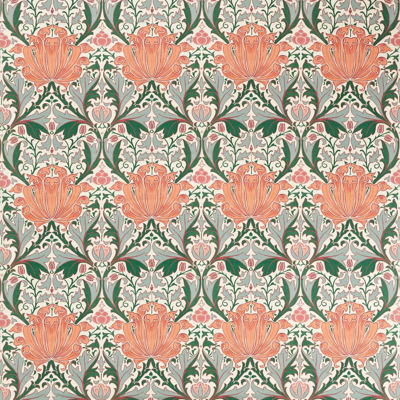 Morris & Co Helena Peach/Teal Fabric Sample MFRF227238