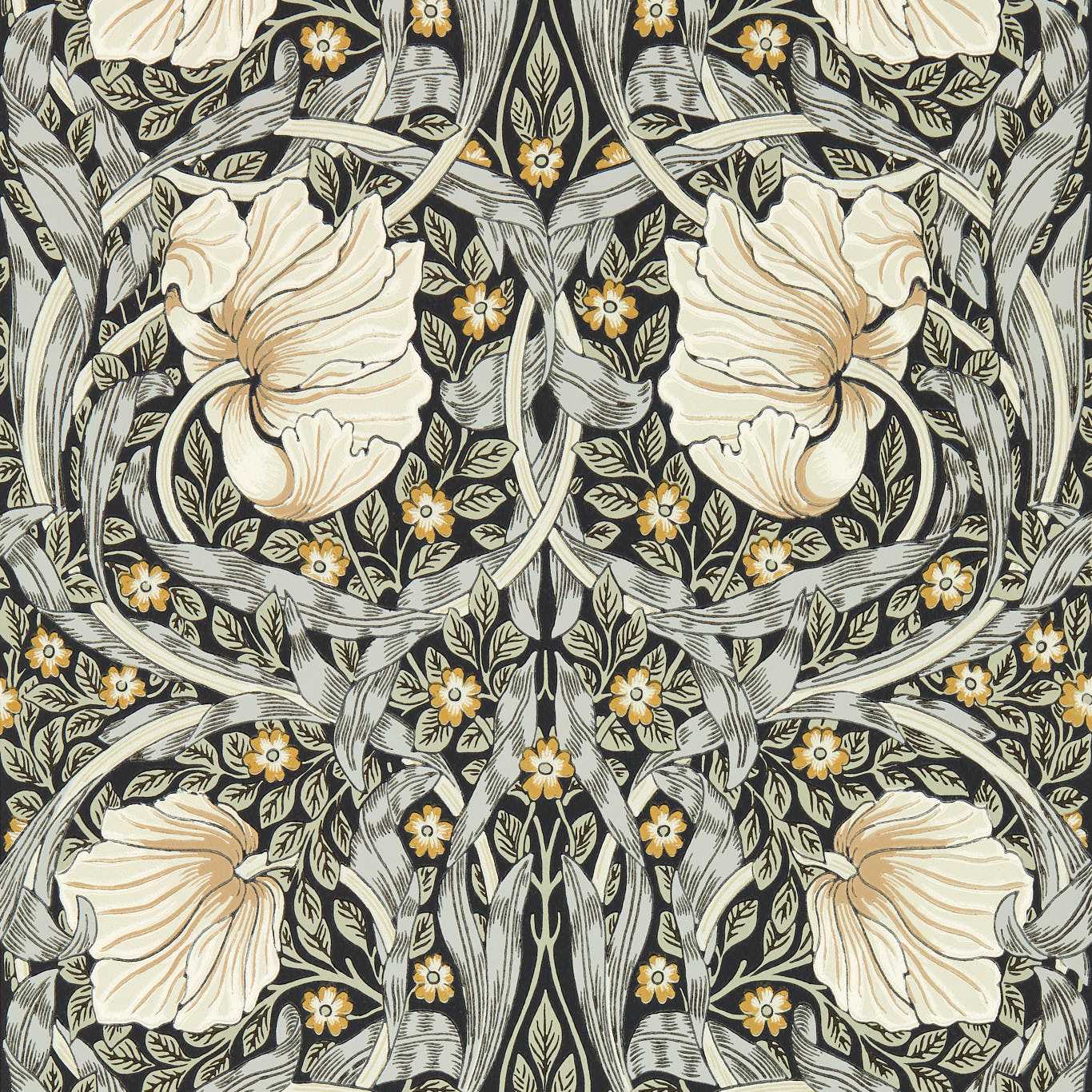 Morris & Co Pimpernel Ink/Sage Wallpaper Sample MFRW217362