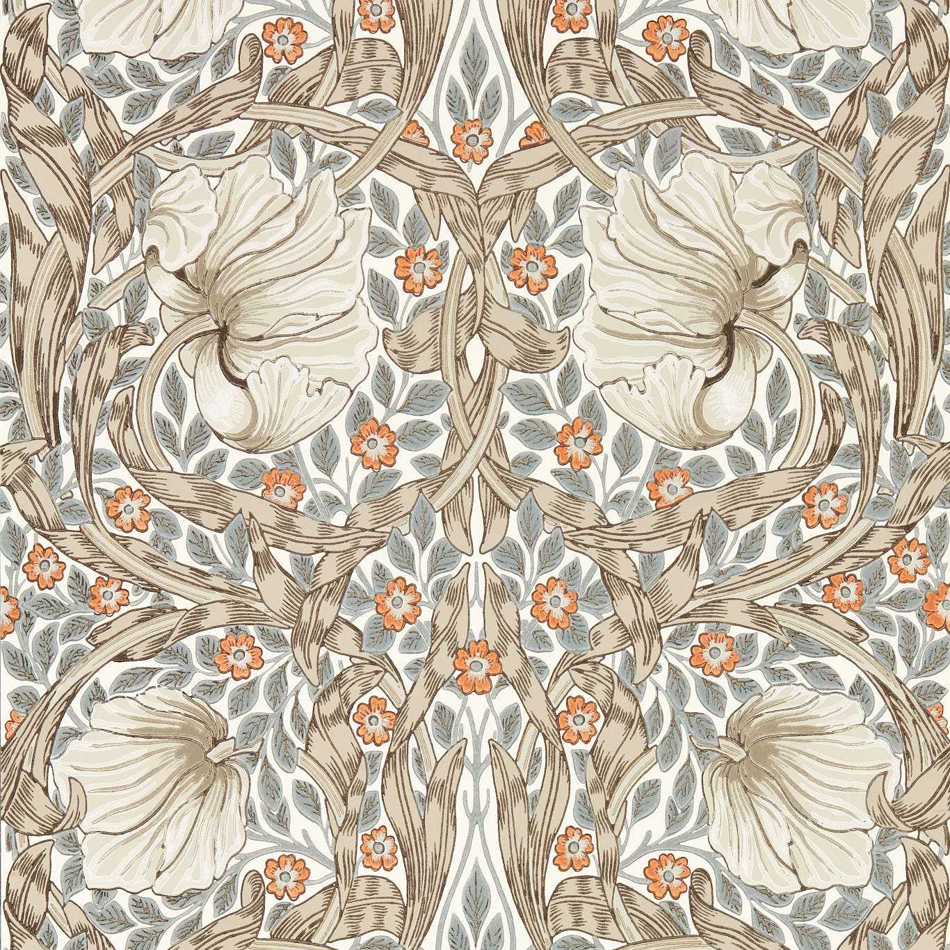 Morris & Co Pimpernel Linen/Coral Wallpaper Sample MFRW217364