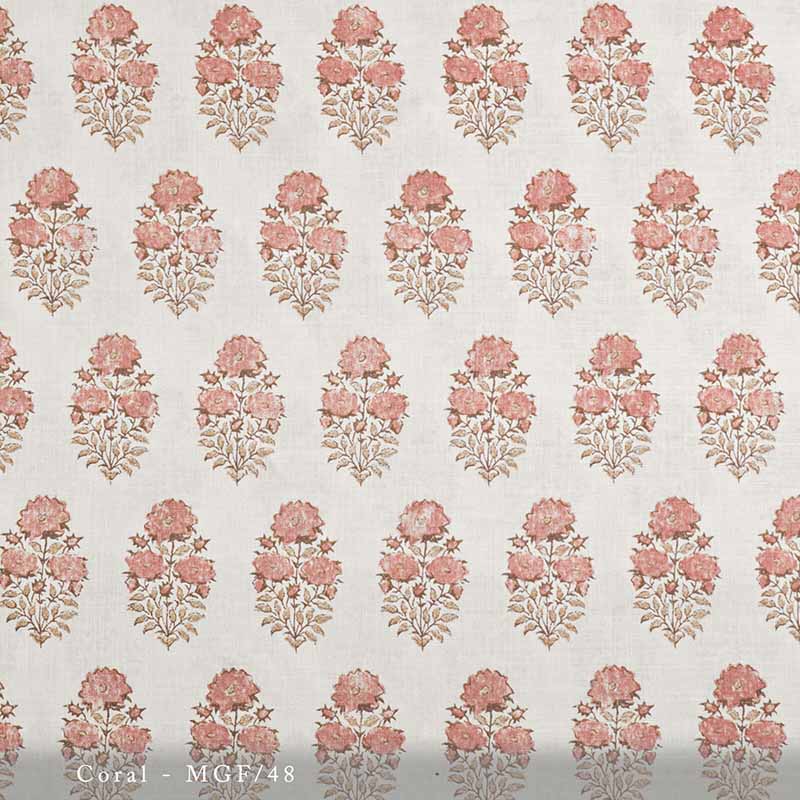 Lisa Fine Mughal Flower Coral Fabric Sample MGF-48