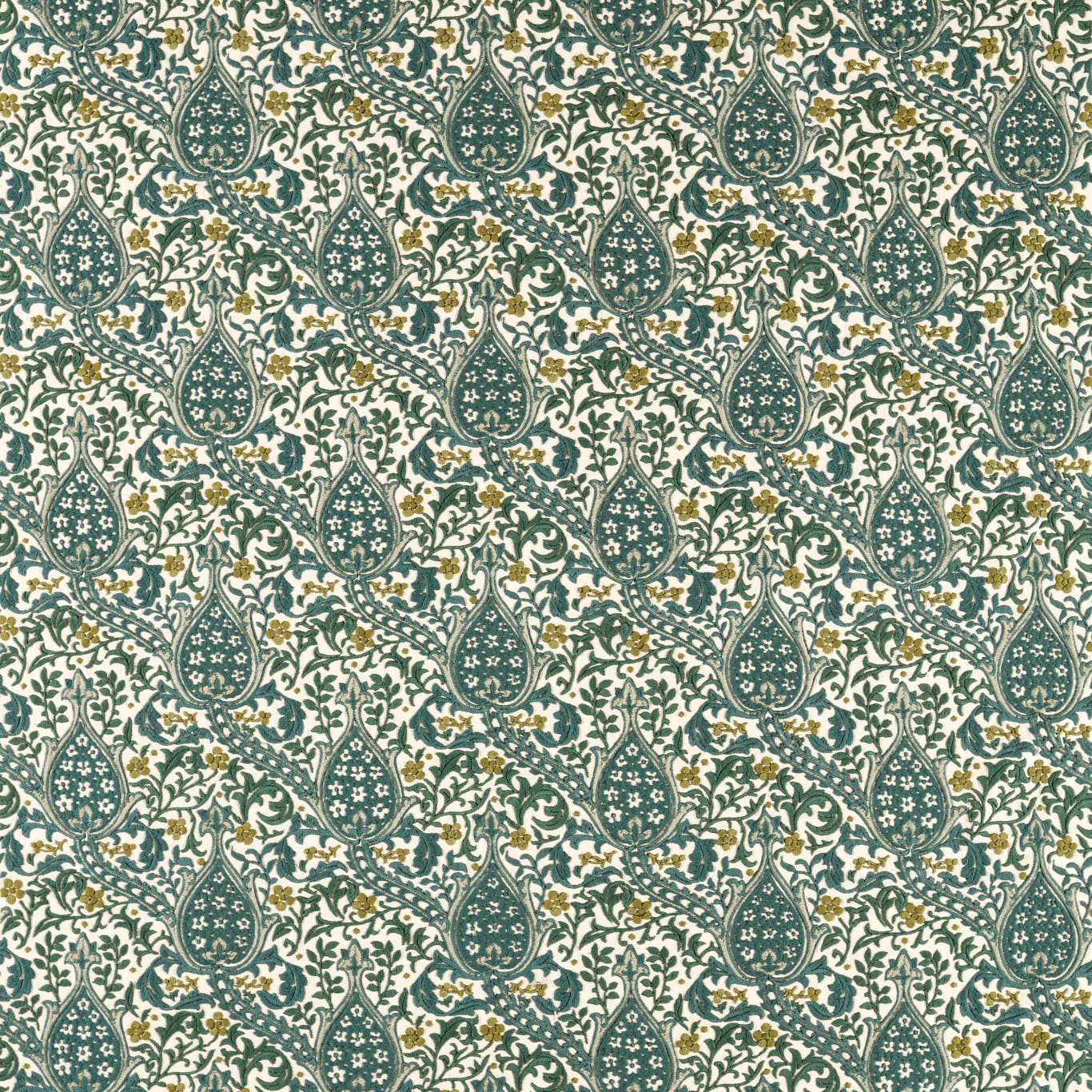 Morris & Co Persian Tulip Embroidery Evergreen Fabric Sample MHCB237680