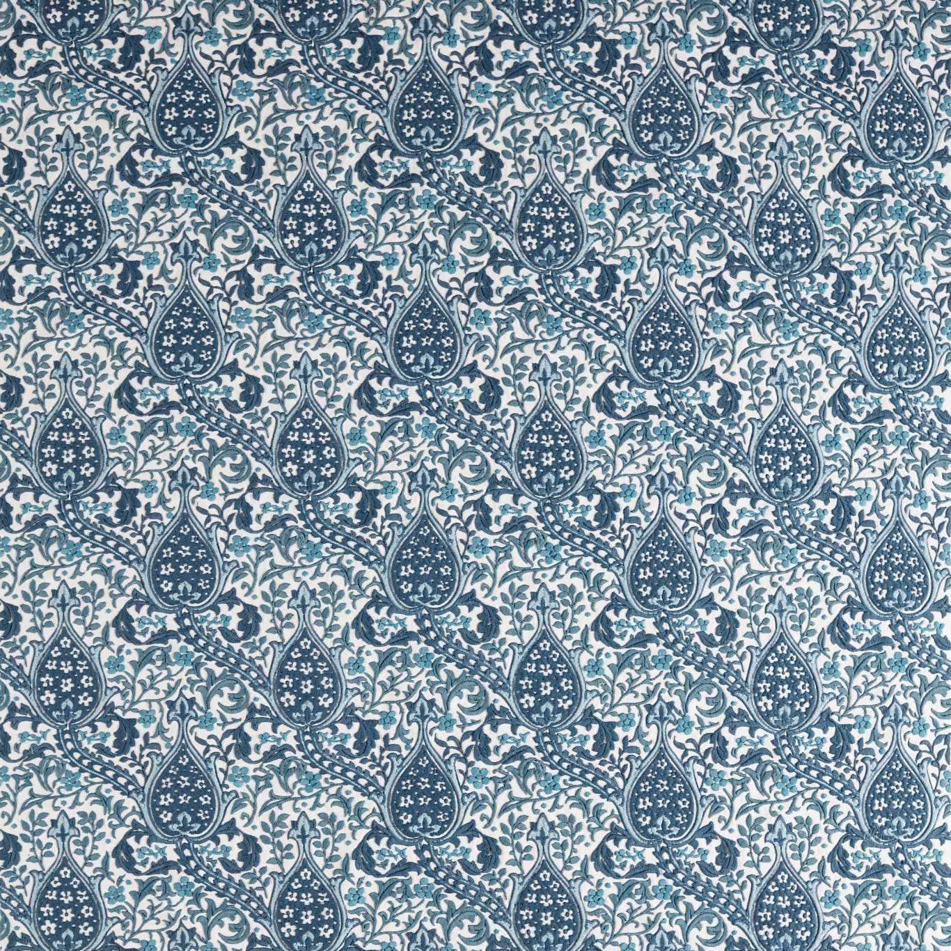 Morris & Co Persian Tulip Embroidery Indigo Fabric Sample MHCB237681