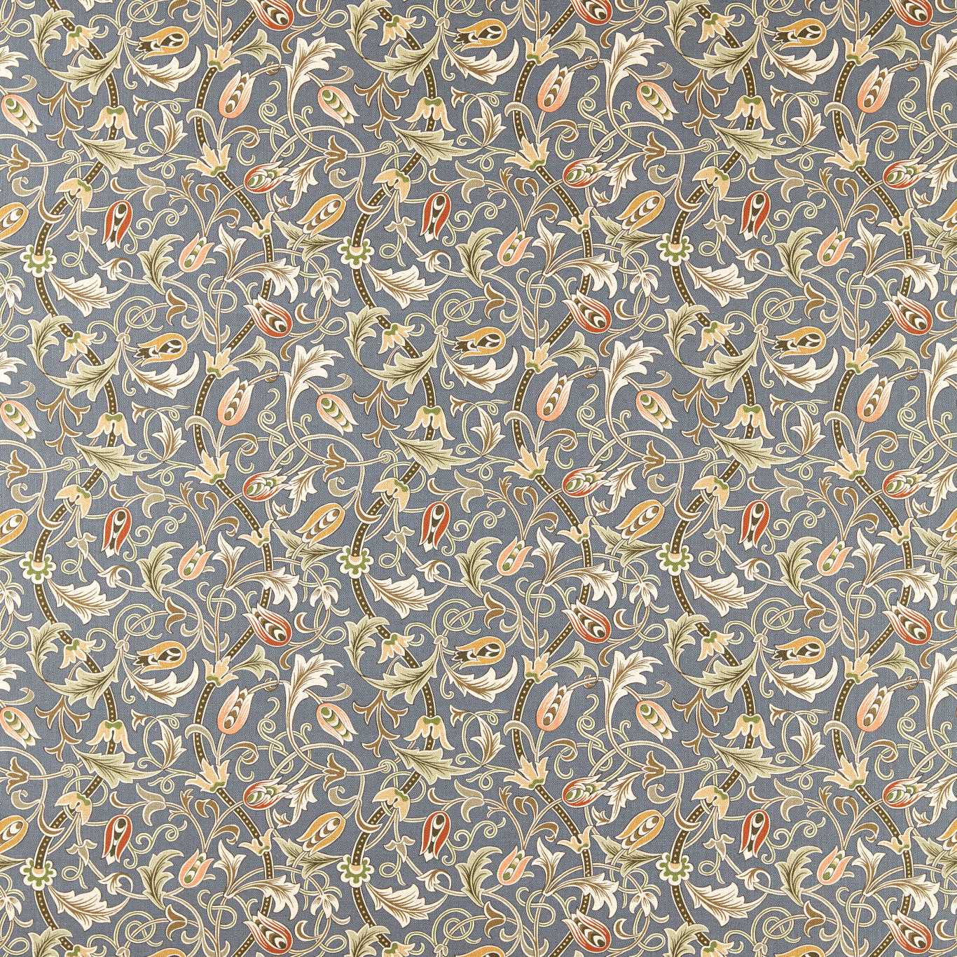 Morris & Co Scrolling Tulip Slate/Apricot Fabric Sample MHTF227360