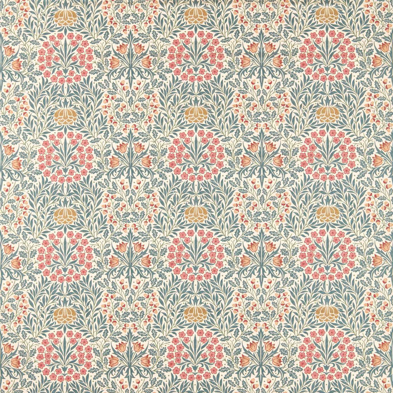 Morris & Co Daisy & Oak Madder/Teal Fabric Sample MHTF227371