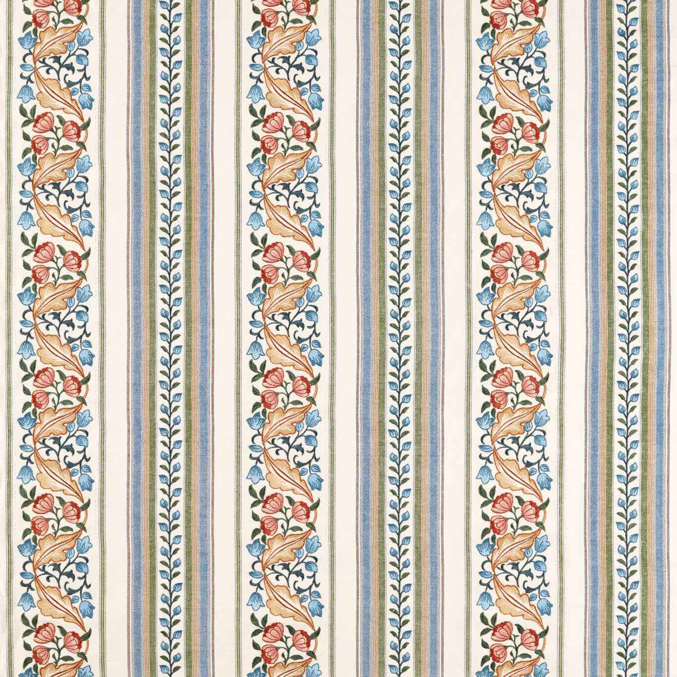 Morris & Co Bluebell & Peony Embroidery Rose/Woad Fabric MHTF237661