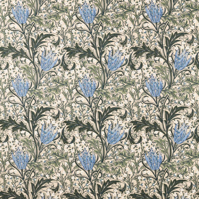 Morris & Co Lent Lily Embroidery Forest/Cornflower Blue Fabric MHTF237662