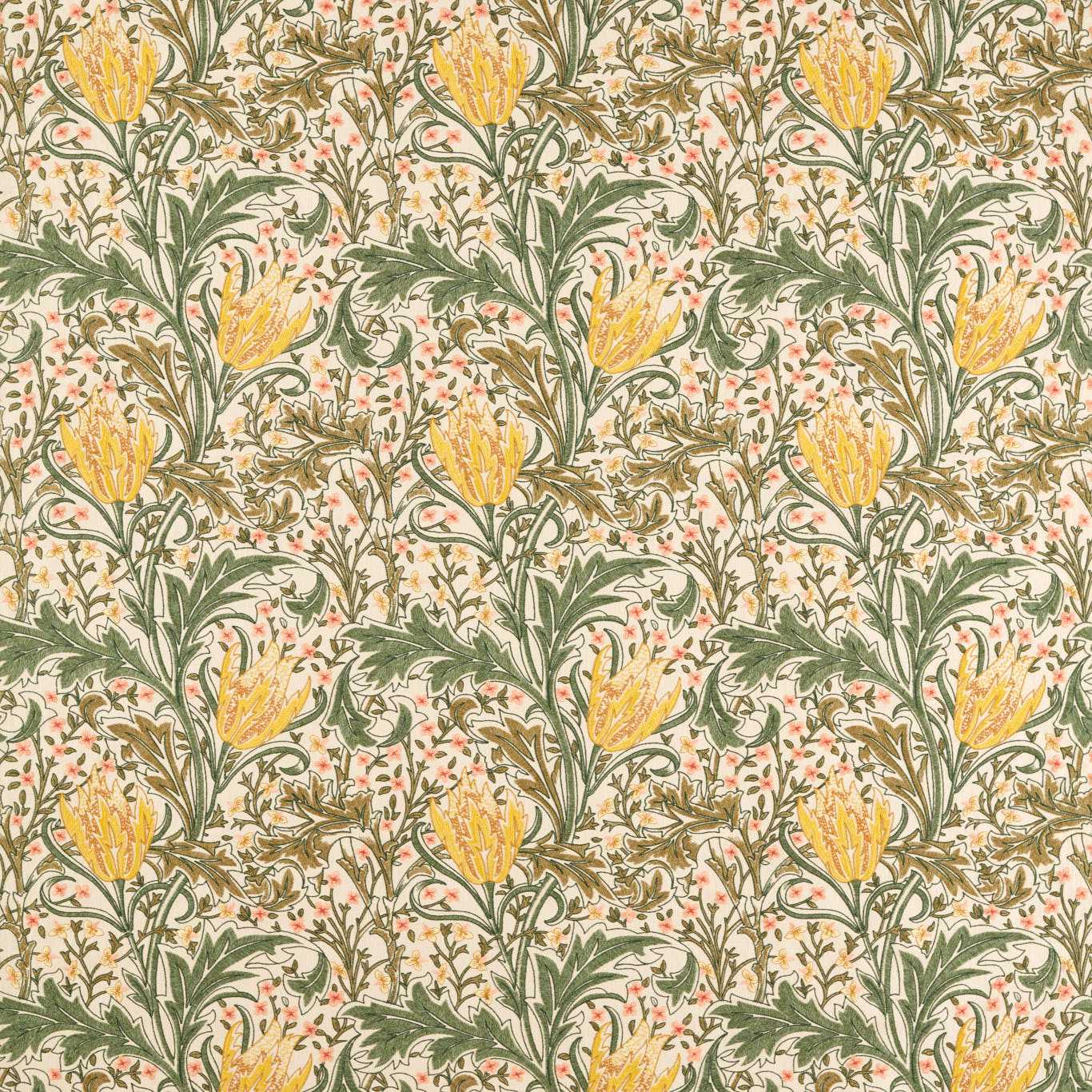 Morris & Co Lent Lily Embroidery Artichoke/Weld Fabric Sample MHTF237663