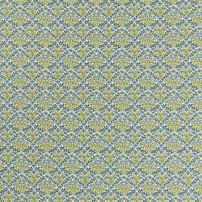 Morris & Co Bellflowers Weave Sky Blue/Forest Fabric Sample MIND237559