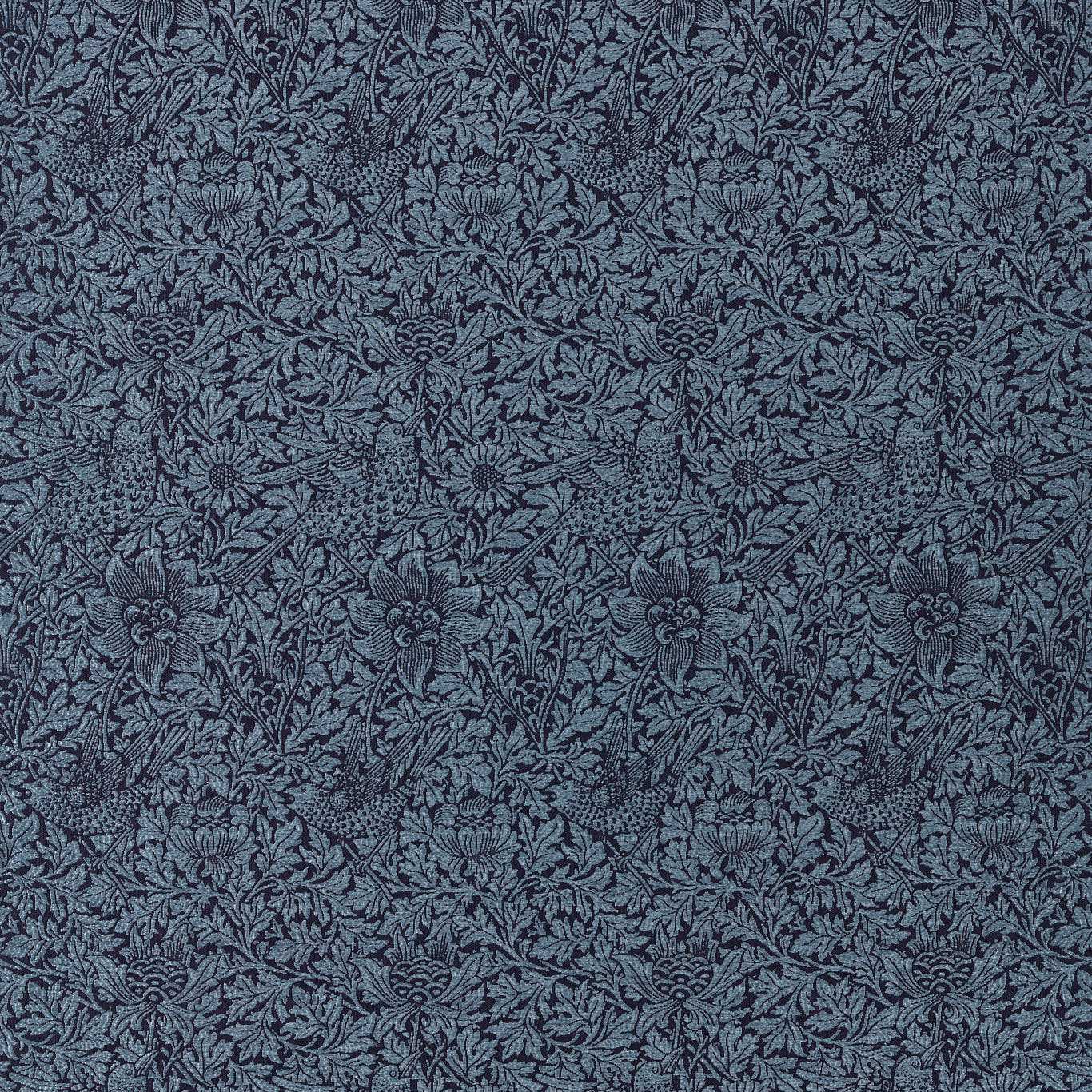 Morris & Co Bird & Anemone Weave Indigo Fabric Sample MIND237579