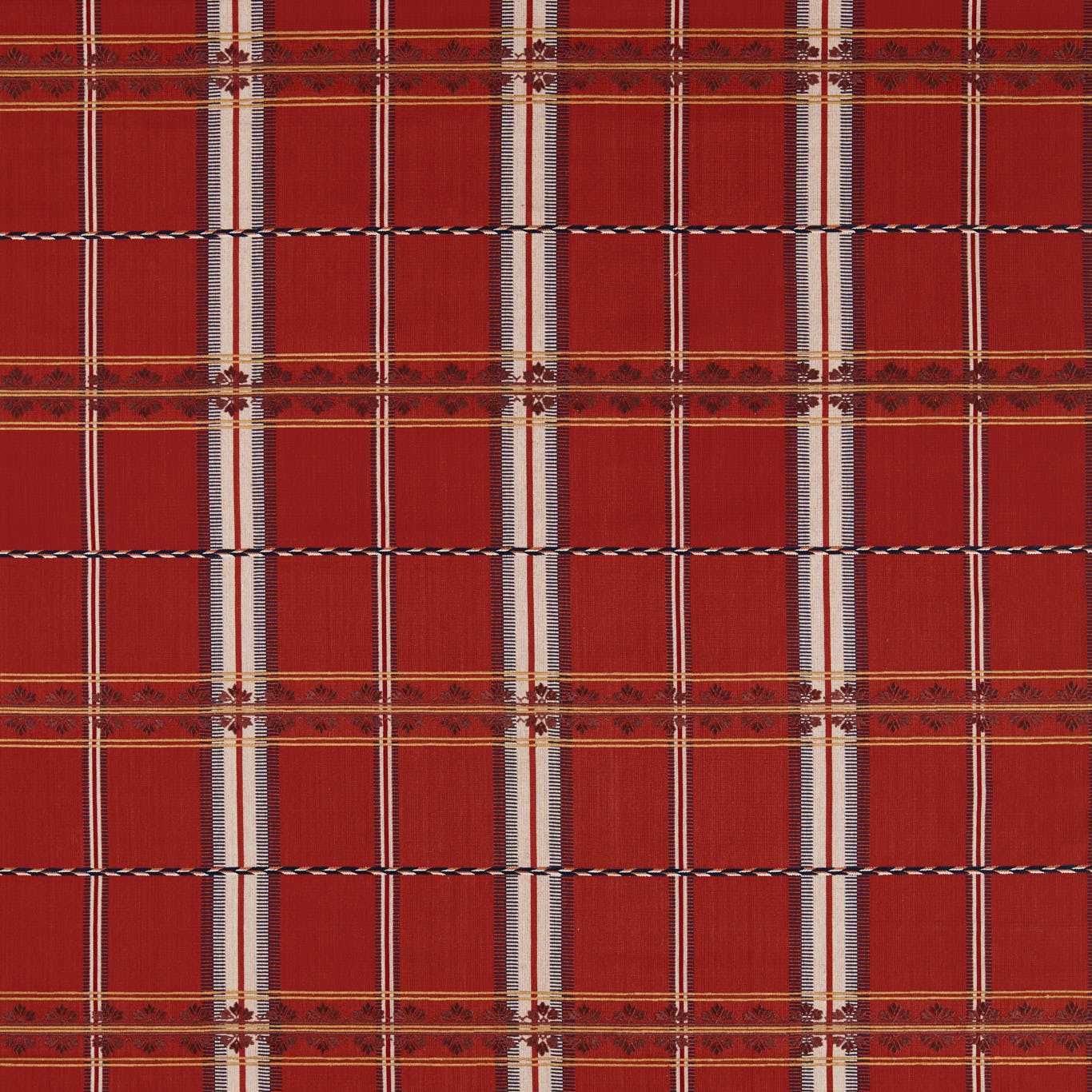 Morris & Co Hanover Check Madder Fabric Sample MSTR237695