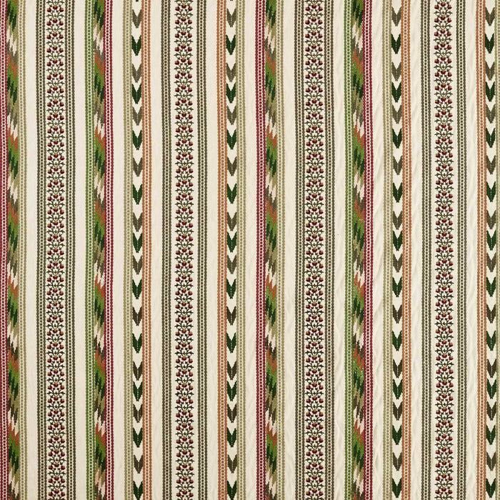 Morris & Co Bloomsbury Stripe Forest/Madder Fabric MSTR237703