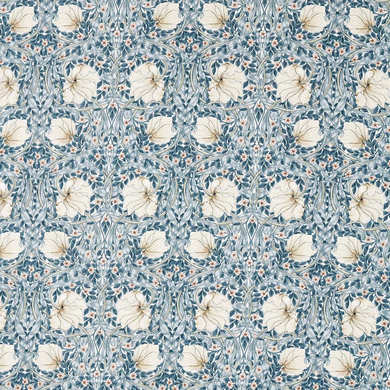 Morris & Co Pimpernel Ww Blue/Coral Fabric Sample MSWW227281
