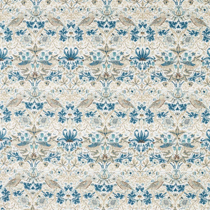 Morris & Co Strawberry Thief Ww Mineral Blue/Linen Fabric MSWW227287