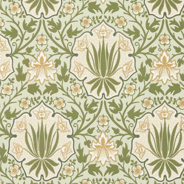 Morris & Co Iris & Rose Bayleaf/Weld Wallpaper Sample MUNW217567