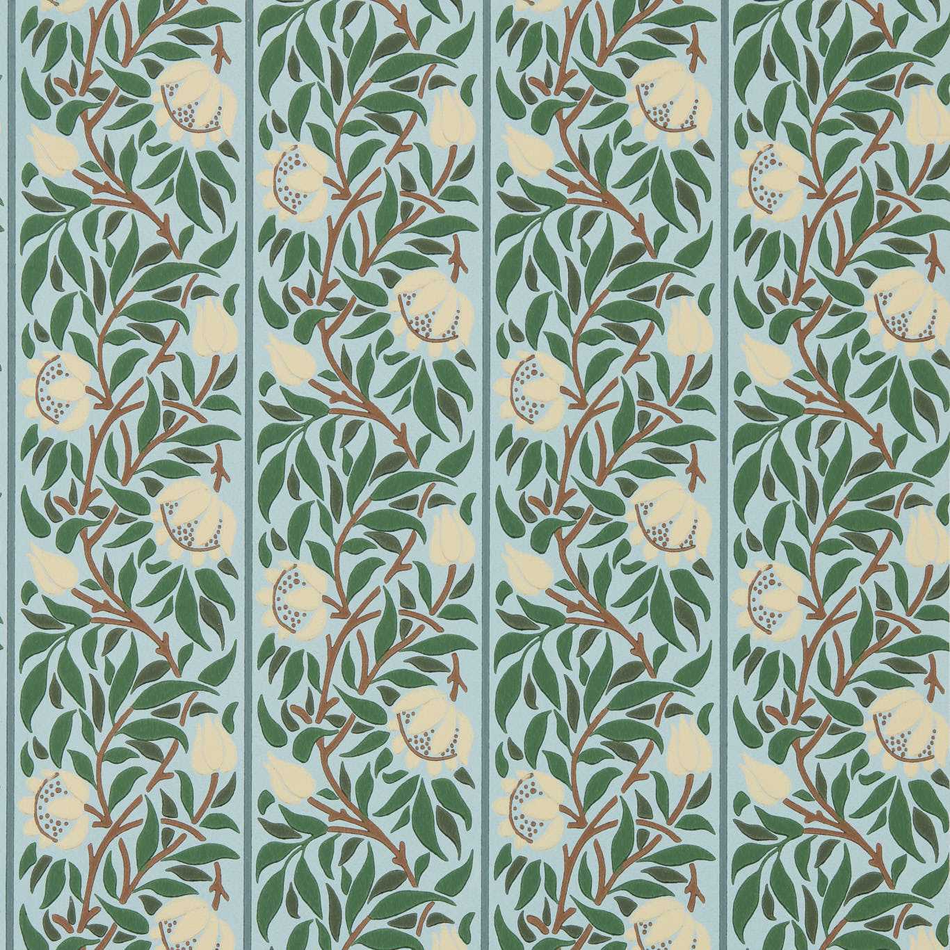 Morris & Co Peony Trellis Soft Blue/Nettle Wallpaper Sample MUNW217569