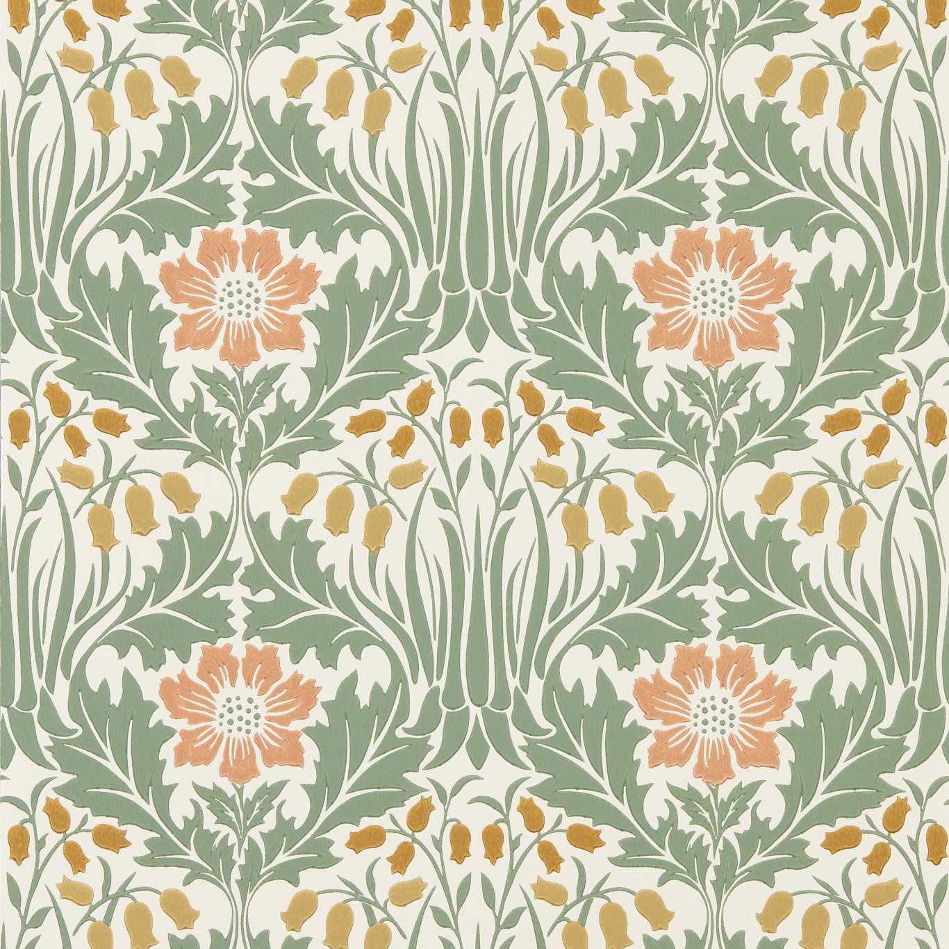 Morris & Co Woodbell & Anemone Rose/Sage Wallpaper Sample MUNW217573