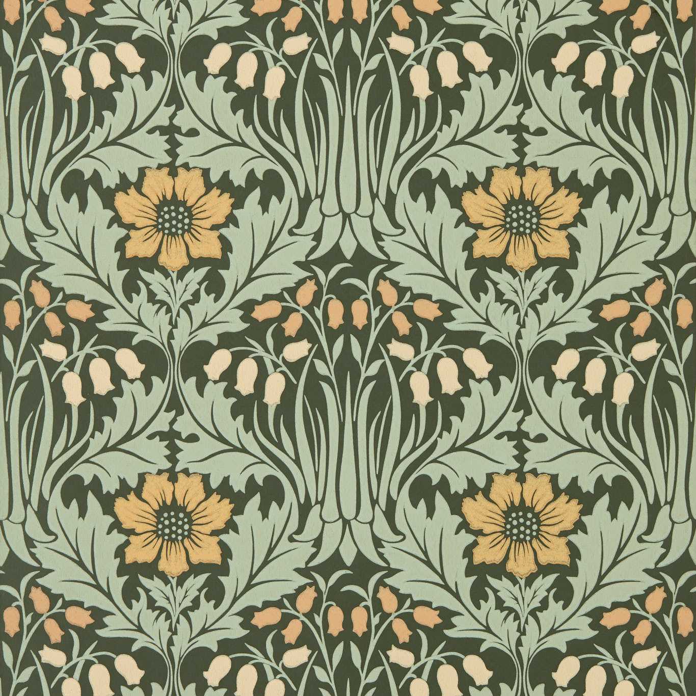 Morris & Co Woodbell & Anemone Bayleaf/Manilla Wallpaper Sample MUNW217575