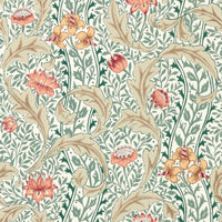 Morris & Co Wild Tulip & Vine Coral/Teal Wallpaper MUNW217578