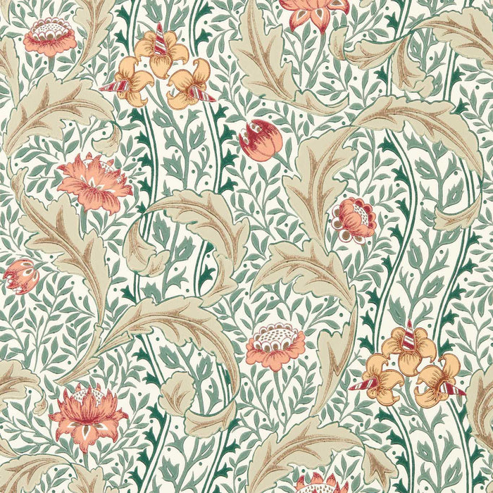 Morris & Co Wild Tulip & Vine Coral/Teal Wallpaper Sample MUNW217578