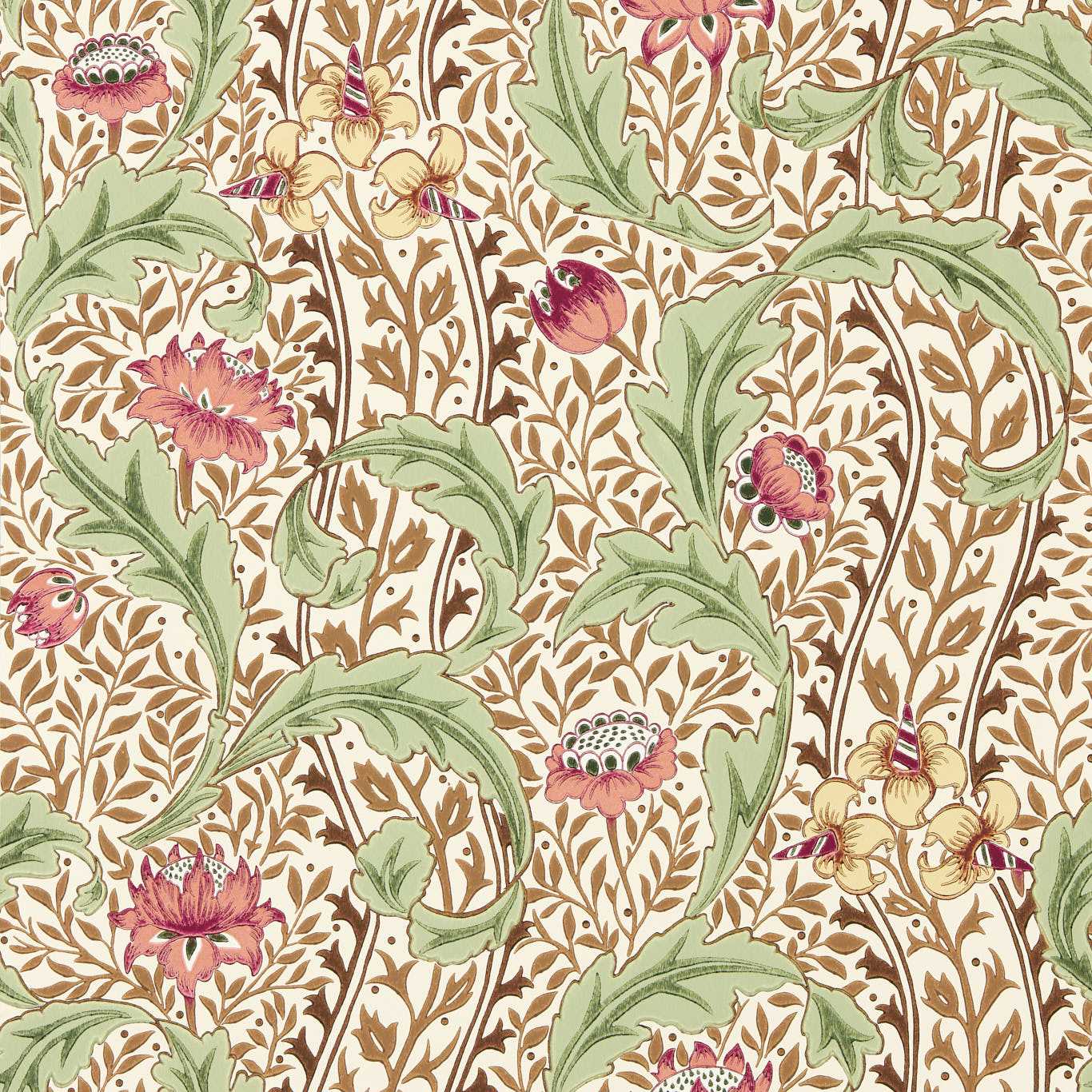 Morris & Co Wild Tulip & Vine Rose/Linen Wallpaper Sample MUNW217579