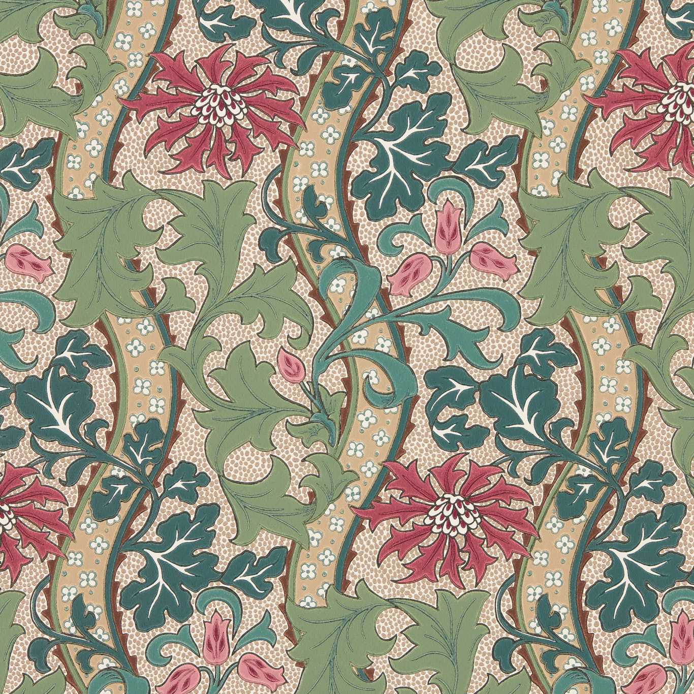 Morris & Co Cornflower Madder/Forest Wallpaper Sample MUNW217580
